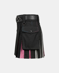 Women Black Multi-Color Pleated Rainbow Kilt Left Side