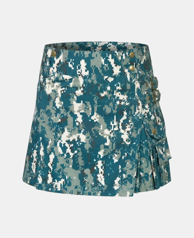 Women Blue Camo Utility Kilt Front