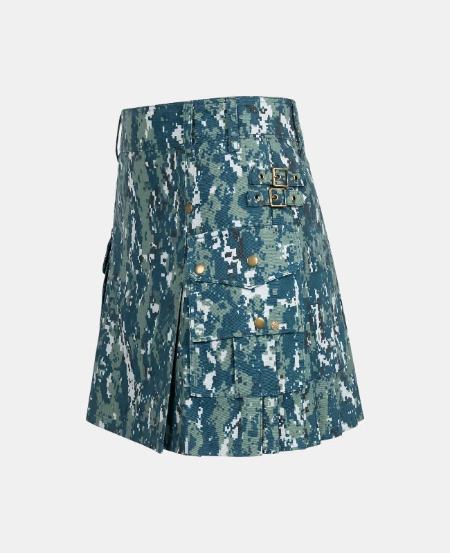 Women Blue Camo Utility Kilt Left Side