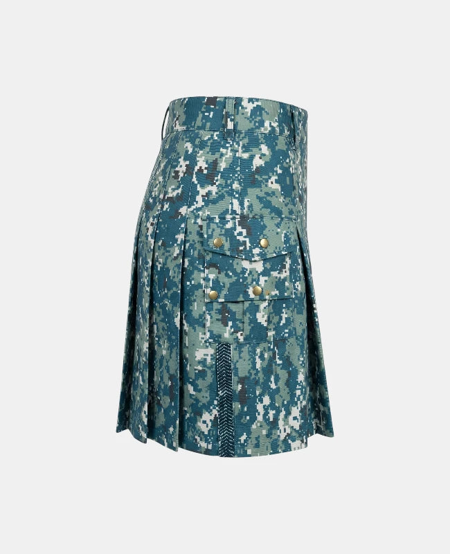 Women Blue Camo Utility Kilt Right Side