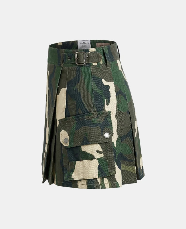 Women Camo Woodland Utility Kilt Left Side