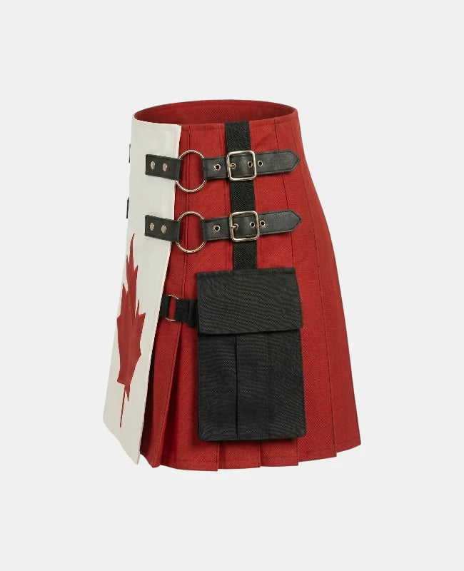 Women Canadian Flag Cotton Hybrid Utility Kilt Left Side