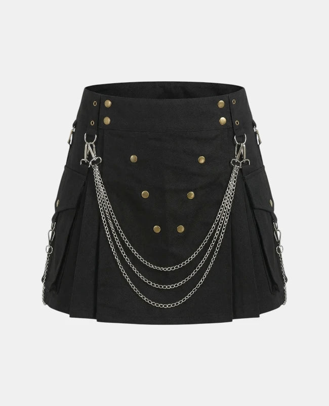 Women Gothic Utility Kilt With Chains Front