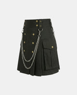 Women Gothic Utility Kilt With Chains Left Side