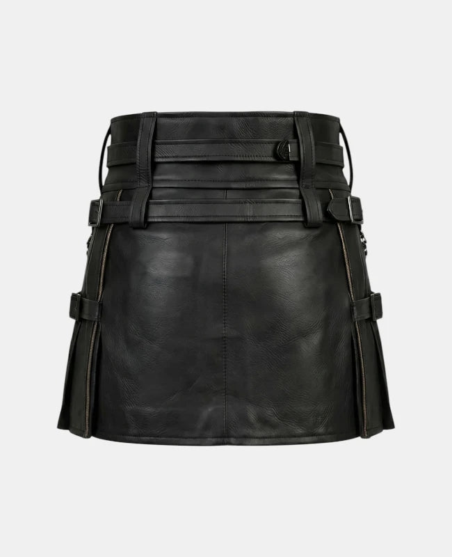 Women Leather Rainbow Kilt With Ring Straps Back