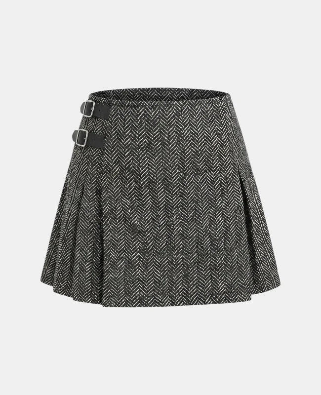 Women Light Grey Tweed Kilt Front