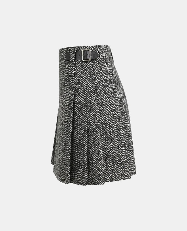 Women Light Grey Tweed Kilt Left Side