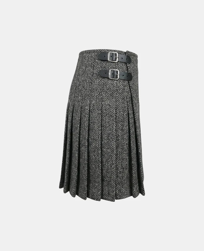 Women Light Grey Tweed Kilt Right Side