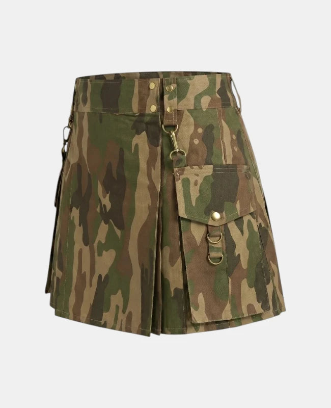 Women Military Camo Utility Kilt Left Side