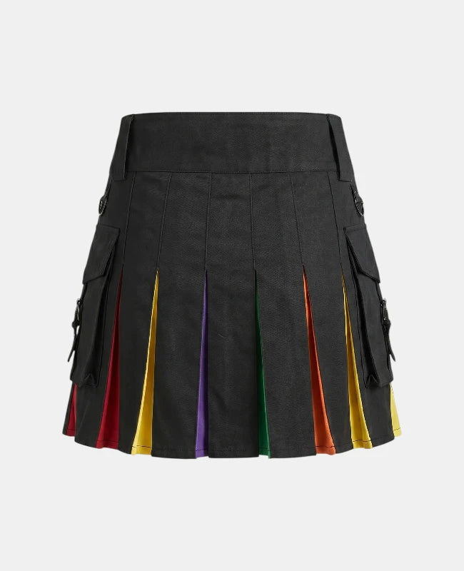 Women Rainbow Kilt with Colorful Side Panel Back