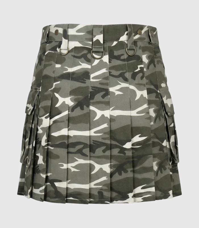 Women Urban Snow Camo Utility Kilt Back