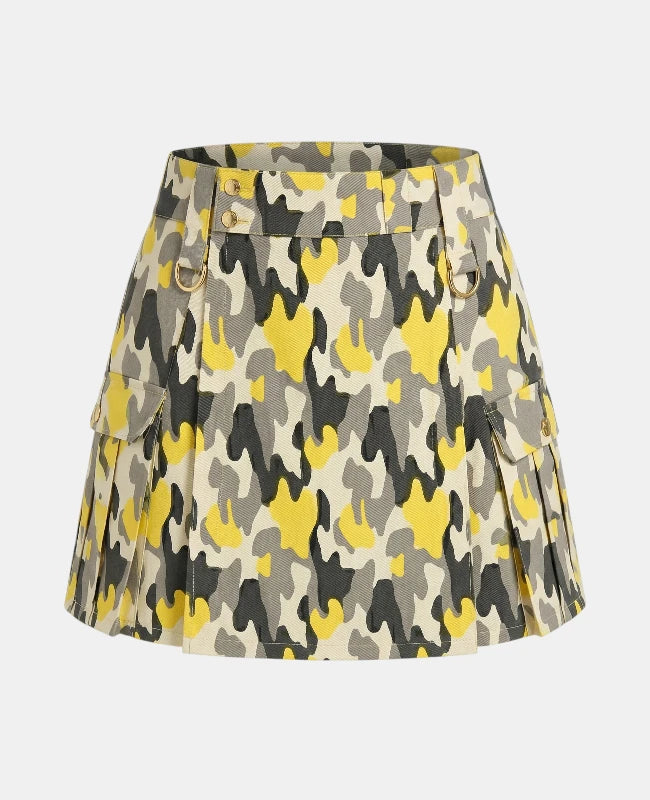 Women Modern Pattern Tactical Camo Utility Kilt Front